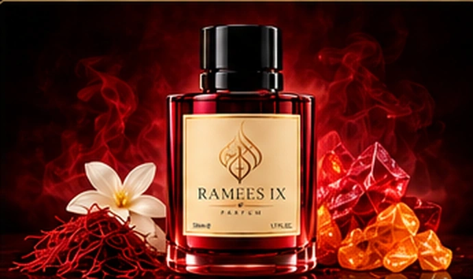 RAMEES IX Scarlet IX perfume bottle with its original cream and gold label